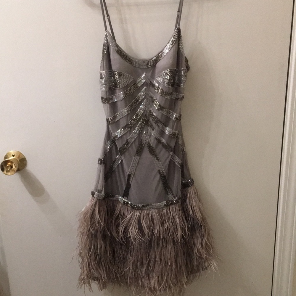 Elegant Gray Feathered Maxi Dress